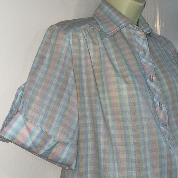 Vtg 70s Miss Personality pastel checked smock blouse - Picture 4 of 7